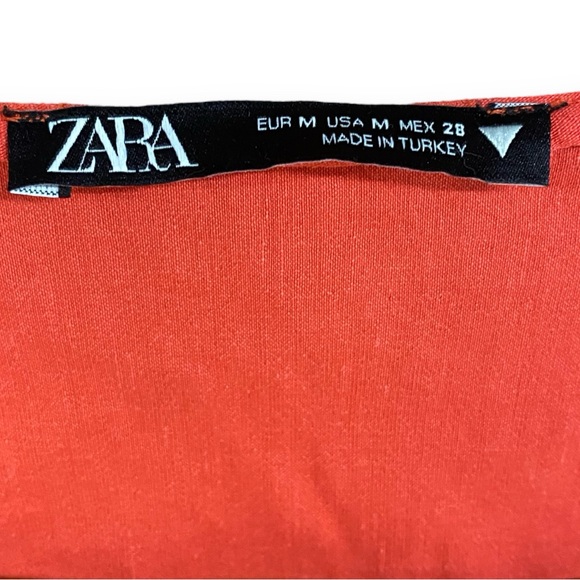 ZARA Coral Linen Blend Cropped Top With Wrap Tie Bow Medium - Picture 3 of 4
